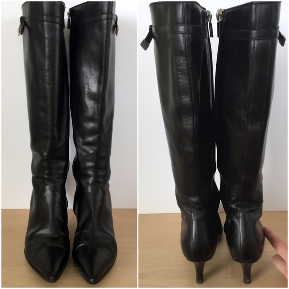 LOUIS VUITTON Black Leather Zip Knee High Boots - Picture 6 of 8